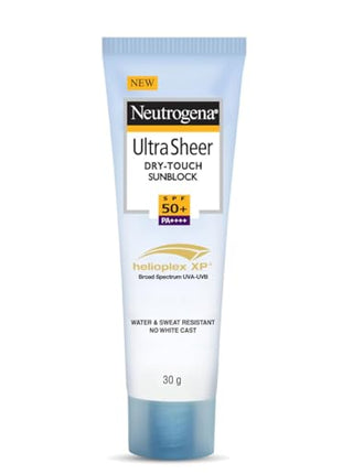 Neutrogena Ultra Sheer Sunscreen SPF 50+ | Broad Spectrum UVA/UVB | Blue light protect | No White Cast | Water resistant, Ultra light & Non sticky | Oily, Dry & Sensitive Skin | 30 g (Pack of 1)