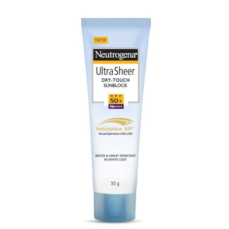 Neutrogena Ultra Sheer Sunscreen SPF 50+ | Broad Spectrum UVA/UVB | Blue light protect | No White Cast | Water resistant, Ultra light & Non sticky | Oily, Dry & Sensitive Skin | 30 g (Pack of 1)