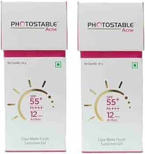 Photostable acne spf 55 pa++++ sunscreen gel 50g pack of 2
