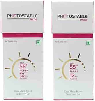 Photostable acne spf 55 pa++++ sunscreen gel 50g pack of 2