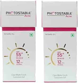 Photostable acne spf 55 pa++++ sunscreen gel 50g pack of 2
