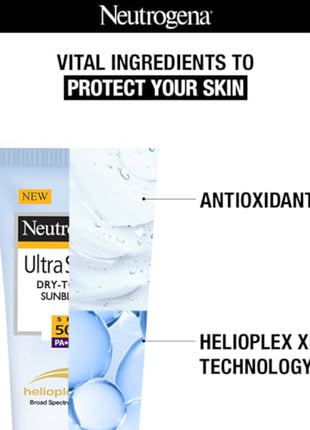 Neutrogena Ultra Sheer Sunscreen SPF 50+ | Broad Spectrum UVA/UVB | Blue light protect | No White Cast | Water resistant, Ultra light & Non sticky | Oily, Dry & Sensitive Skin | 30 g (Pack of 1)