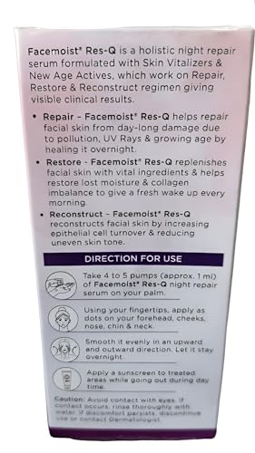 Facemoist RES-Q Night Repair Serum | Repair-Restore-Reconstruct | Dermatologically Tested | Skin pH Friendly | Net Weight - 30 ml | Pack of 1