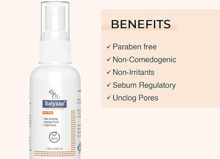 Salyzap Body Acne Spray For Acne on Back, Shoulders, Neck & Chest to improve Breakouts & Uneven skin texture for Women & Men - 50ml