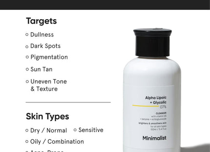 Minimalist 7% Ala & Aha Brightening Face Wash With Vitamin B5 For Hydration, Glycolic Acid For Exfoliation & Alpha Lipoic Acid For Glowing Skin | For Men & Women, 100 Ml