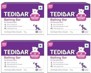 Tedibar Baby Bathing Bar, 75 gm pack of 4