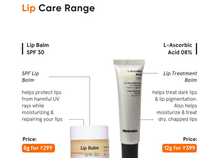 Minimalist 8% L-Ascorbic Acid Lip Treatment Balm with Vitamin E, Radianskin & Glycerine for Pigmented & Dark Lips | For Women & Men | 12 gm