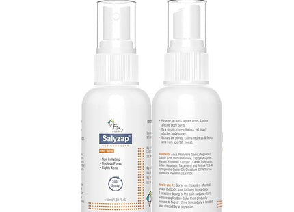 Salyzap Body Acne Spray For Acne on Back, Shoulders, Neck & Chest to improve Breakouts & Uneven skin texture for Women & Men - 50ml