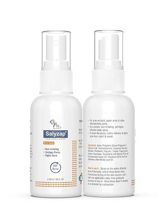 Salyzap Body Acne Spray For Acne on Back, Shoulders, Neck & Chest to improve Breakouts & Uneven skin texture for Women & Men - 50ml