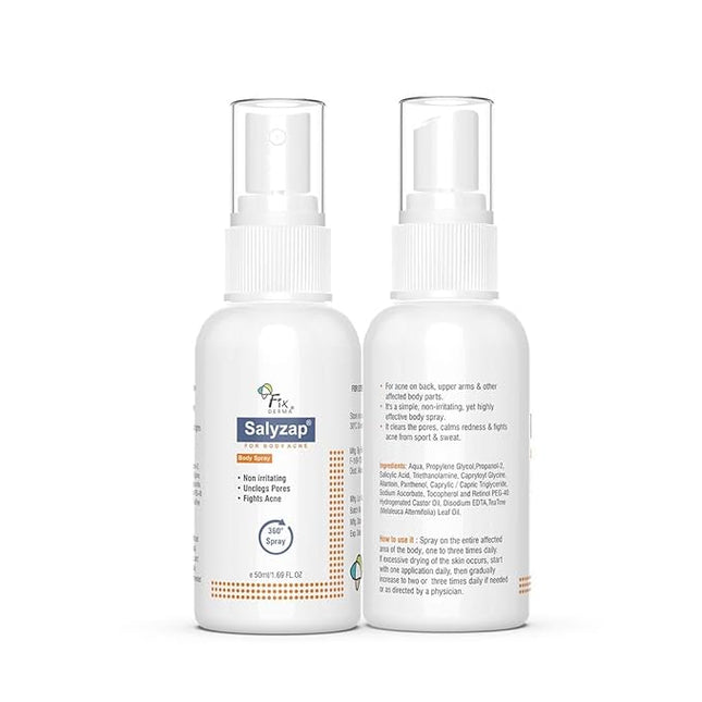 Salyzap Body Acne Spray For Acne on Back, Shoulders, Neck & Chest to improve Breakouts & Uneven skin texture for Women & Men - 50ml