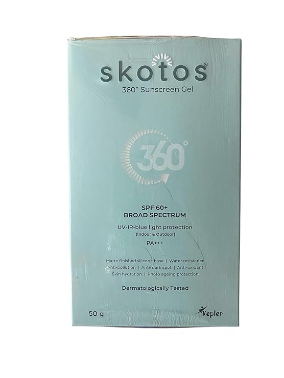 Skotos 360 Sunscreen Gel SPF 60 – Broad Spectrum PA+++ UVA/UVB Protection – Oil-Free, Matte Finish – 50gm