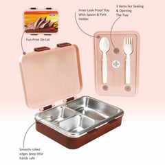 Nayasa Vitamax Insulated Lunchbox: Stainless Steel Inner, Leakproof, Durable - Perfect for School Kids, Brown