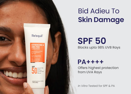 RE' EQUIL Oxybenzone and OMC Free Sunscreen For Oily, Sensitive & Acne Prone Skin, SPF 50 PA+++ - 50g