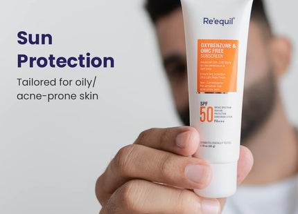 RE' EQUIL Oxybenzone and OMC Free Sunscreen For Oily, Sensitive & Acne Prone Skin, SPF 50 PA+++ - 50g