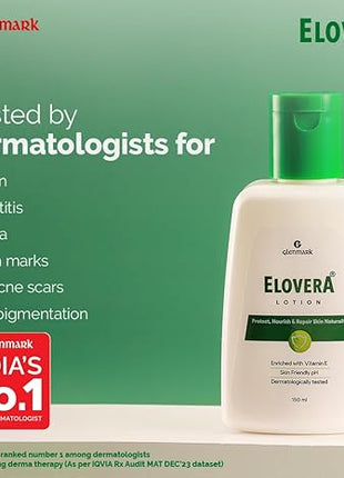 Elovera Lotion with Aloe Vera & Vitamin E, Intense Moisturising Formula, Hydrates, Lightens Blemishes and Makes Skin Soft and Healthy, Non-Greasy, 150 ml