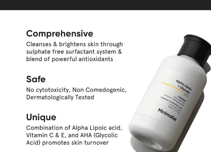 Minimalist 7% Ala & Aha Brightening Face Wash With Vitamin B5 For Hydration, Glycolic Acid For Exfoliation & Alpha Lipoic Acid For Glowing Skin | For Men & Women, 100 Ml