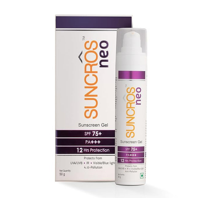 Sunpharma Suncros Neo Sunscreen Gel, SPF 75+ & PA+++ Sun Protection, Sweat & Water-Resistant Sunscreen, 50g
