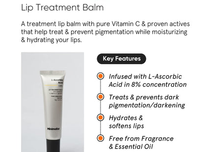 Minimalist 8% L-Ascorbic Acid Lip Treatment Balm with Vitamin E, Radianskin & Glycerine for Pigmented & Dark Lips | For Women & Men | 12 gm