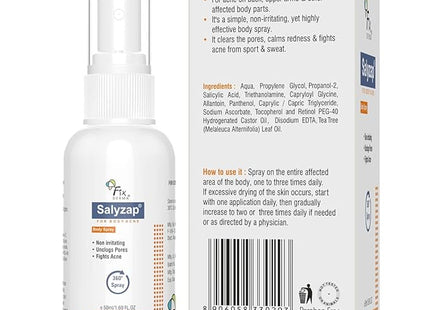 Salyzap Body Acne Spray For Acne on Back, Shoulders, Neck & Chest to improve Breakouts & Uneven skin texture for Women & Men - 50ml