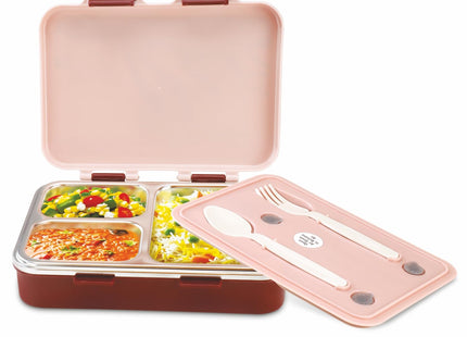 Nayasa Vitamax Insulated Lunchbox: Stainless Steel Inner, Leakproof, Durable - Perfect for School Kids, Brown