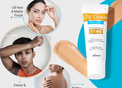 Brinton UV Doux Blue Sunscreen Gel SPF 50 pa+++ UVA/UVB, 50 gm | brinton