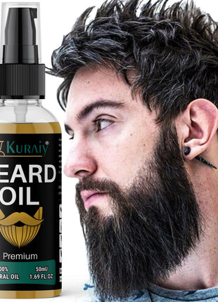 KURAIY® Beard Oil for Growing Beard Faster with Almond & Thyme, 100% NATURAL, Best Beard Growth Oil for Men, Nourishes & Strengthens Uneven Patchy Beard - 50ML