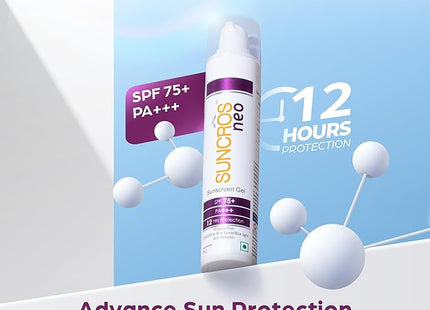 Sunpharma Suncros Neo Sunscreen Gel, SPF 75+ & PA+++ Sun Protection, Sweat & Water-Resistant Sunscreen, 50g
