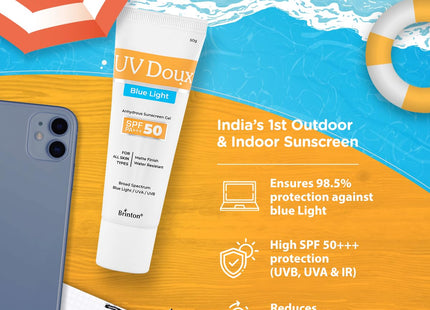 Brinton UV Doux Blue Sunscreen Gel SPF 50 pa+++ UVA/UVB, 50 gm | brinton