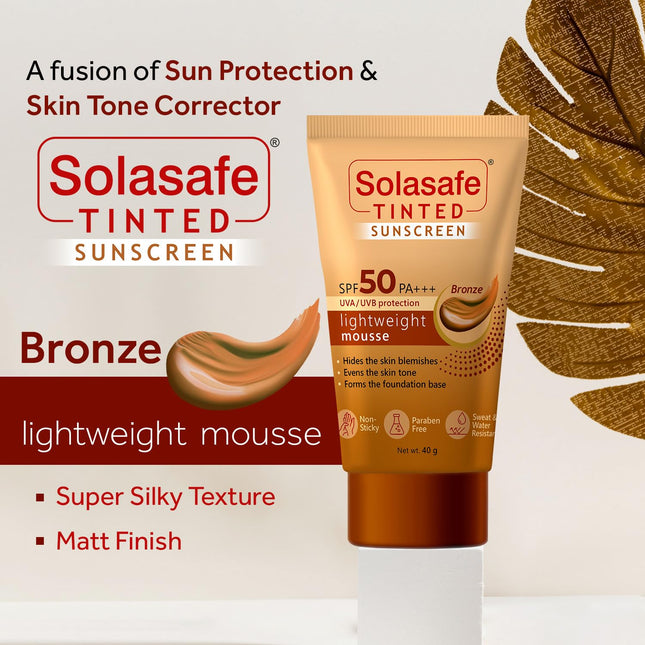 Solasafe Tinted Bronze Sunscreen SPF 50 40g  | Broad Spectrum Sun Protection & Skin Tone Corrector | Lightweight Formula | Suitable for All Skin Types |