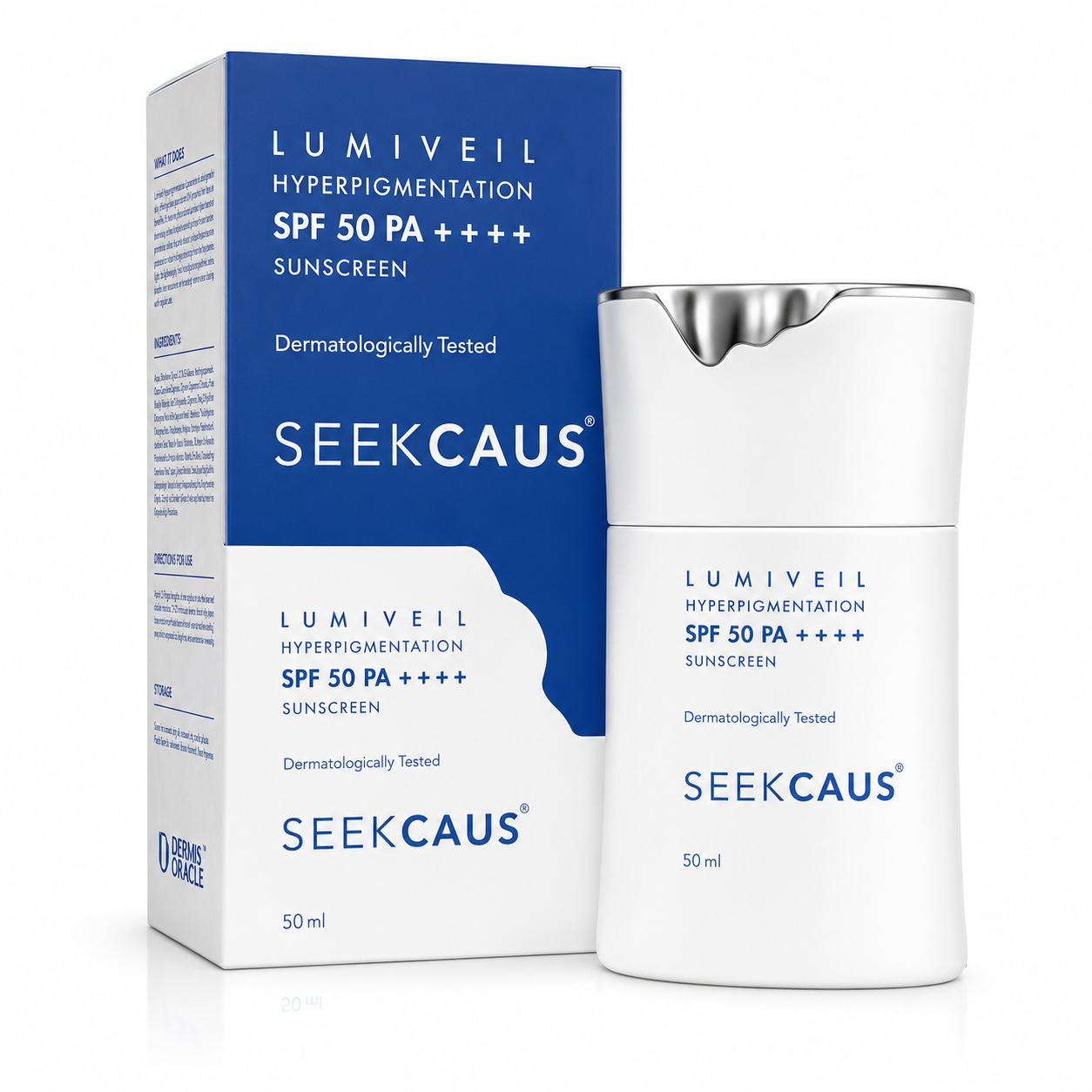 SEEKCAUS LumiVeil Hyperpigmentation Sunscreen SPF 50 PA++++ | Broad Spectrum UVA/UVB & Blue Light Protection | Alpha Arbutin | Lightweight | Fragrance-Free | Dermatologically Tested | 50 ml