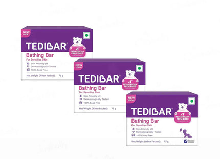 Tedibar Baby Bathing Bar | For Baby?s Sensitive Skin | Gentle Cleansing, Skin-friendly, pH 5.5, 75gm, Pack of 3