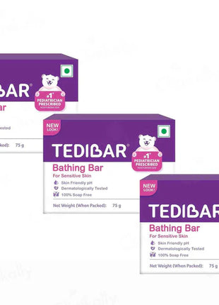 Tedibar Baby Bathing Bar | For Baby?s Sensitive Skin | Gentle Cleansing, Skin-friendly, pH 5.5, 75gm, Pack of 3