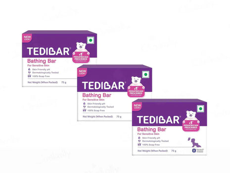 Tedibar Baby Bathing Bar | For Baby?s Sensitive Skin | Gentle Cleansing, Skin-friendly, pH 5.5, 75gm, Pack of 3