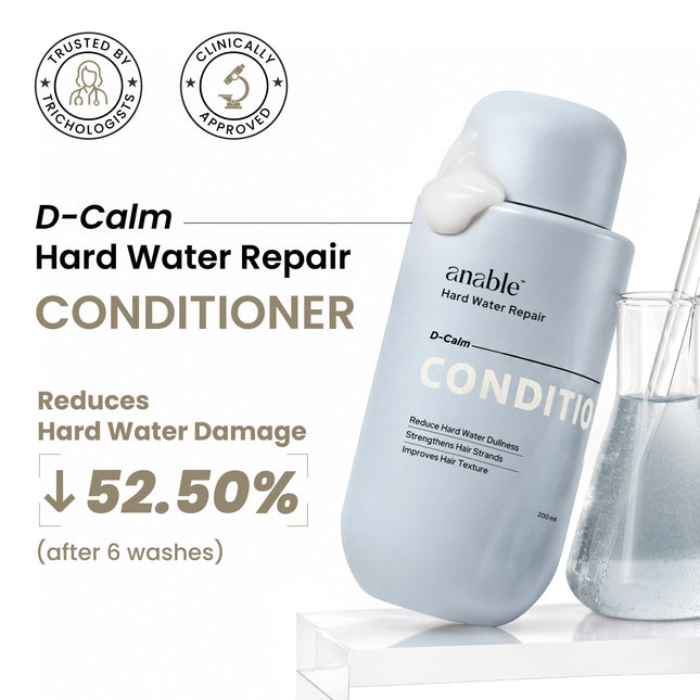 Anable D-Calm Conditioner 200ml reduces hard water damage by 52.50 percent after 6 washes