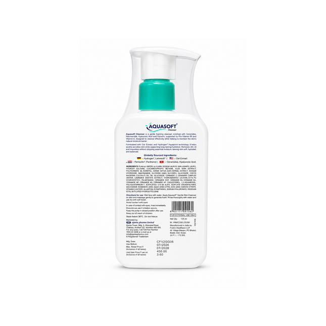 Aquasoft Gentle Skin Cleanser 125 ml back view, centered product image