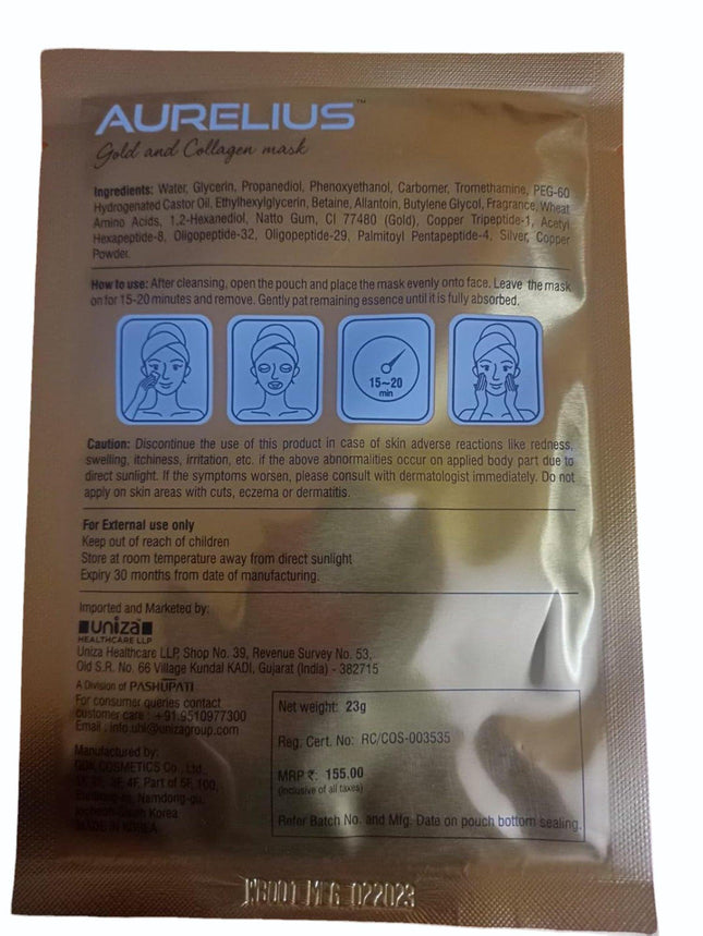 Aurelius Gold And Collagen Mask 23g pack of 3