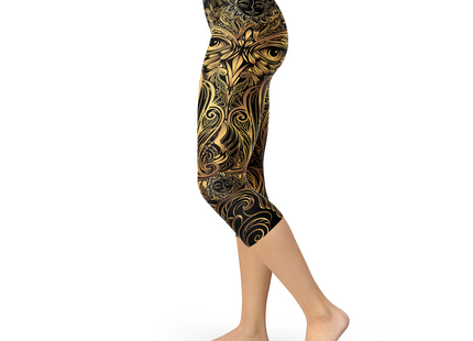 Womens Golden Ornament Owl Capri Leggings