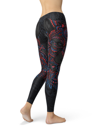 Womens Oriental Black Wolf Leggings