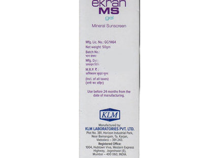 Ekran MS Mineral Sunscreen Gel SPF 50, 50gm
