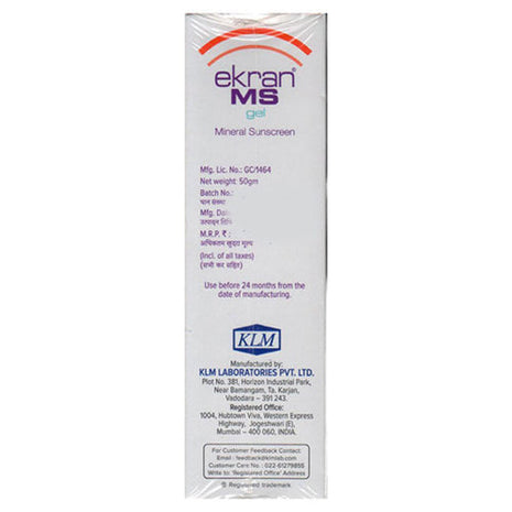 Ekran MS Mineral Sunscreen Gel SPF 50, 50gm