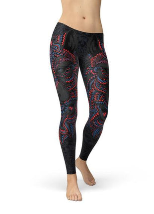 Womens Oriental Black Wolf Leggings