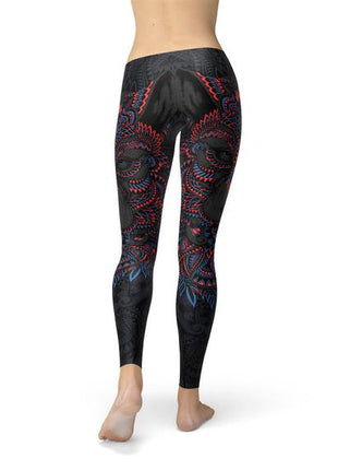 Womens Oriental Black Wolf Leggings