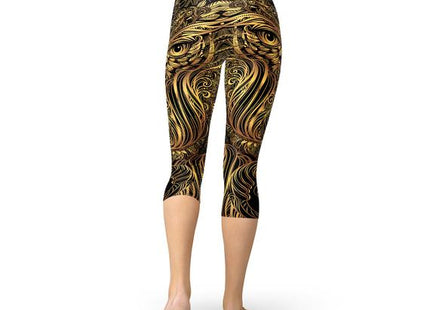 Womens Golden Ornament Owl Capri Leggings