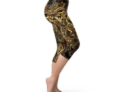 Womens Golden Ornament Owl Capri Leggings