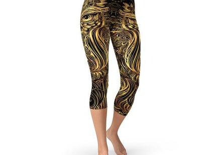 Womens Golden Ornament Owl Capri Leggings