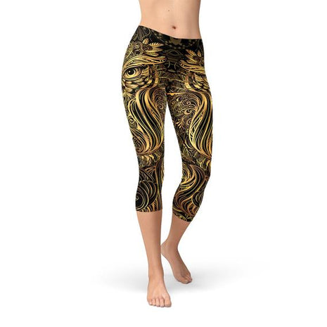 Womens Golden Ornament Owl Capri Leggings