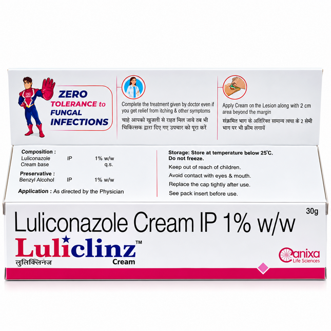 Luliclinz Cream 30g packaging composition storage and application information