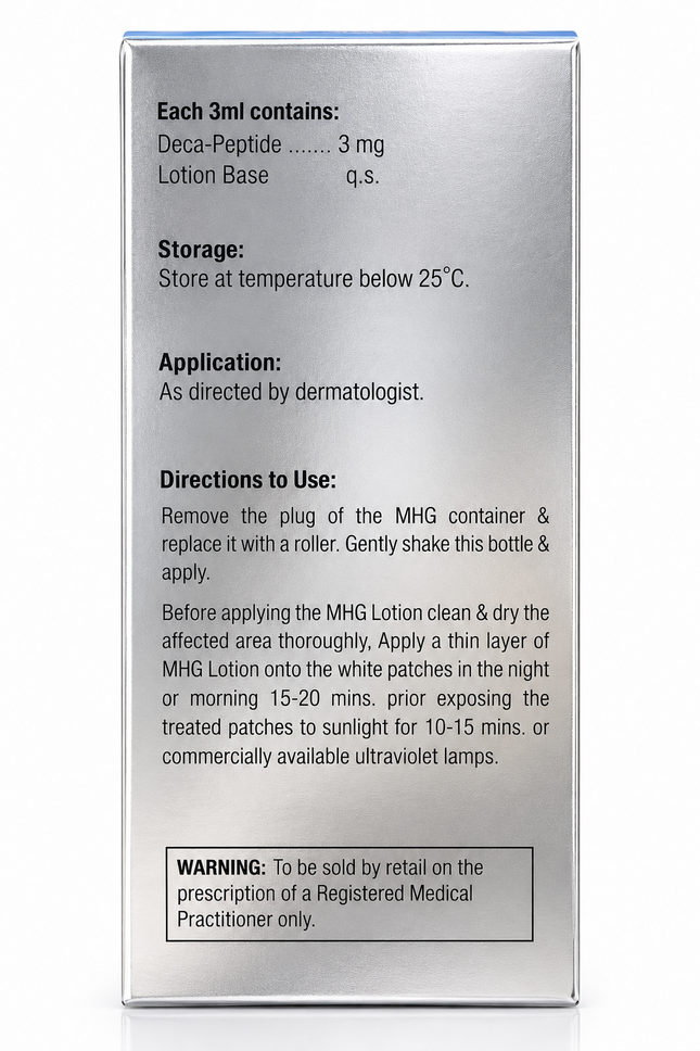 MHG Deca-Peptide Lotion 3ml back packaging and directions