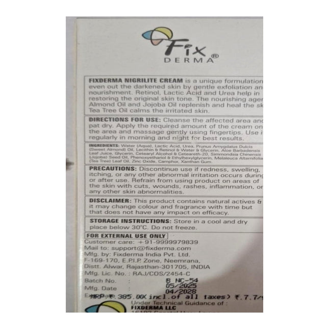 Fixderma Nigrilite Cream 50g back