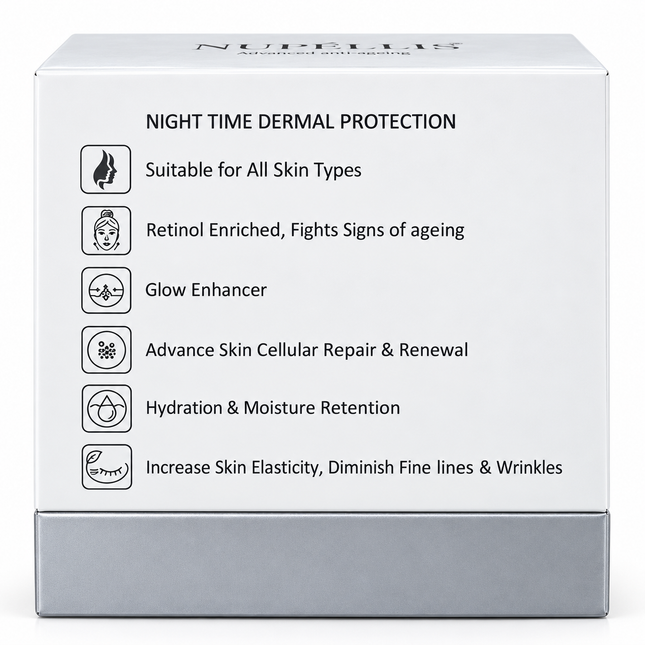 NUPÉLLIS Night Cream packaging showing product benefit panel